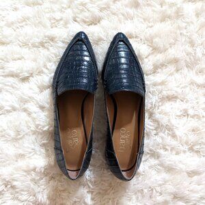 Franco Sarto Navy Croc-Embossed Loafers